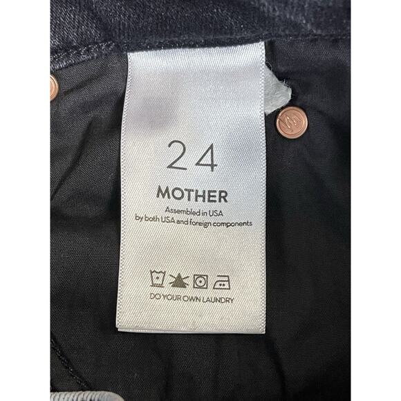 Mother Jeans Womens 24 Black The Runaway Flared Raw Hem Leg Stretch Slim Fit - Picture 5 of 14